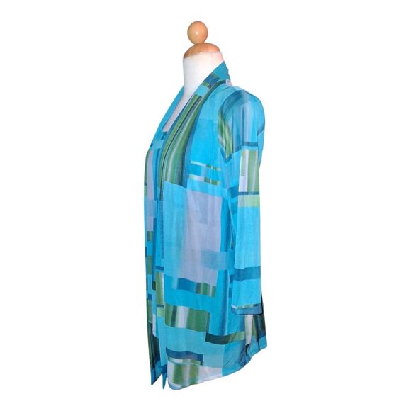 Susan Graver Blue Green Geometric Cardigan & Tank Twin Set Large Women’s Knit - Picture 2 of 12